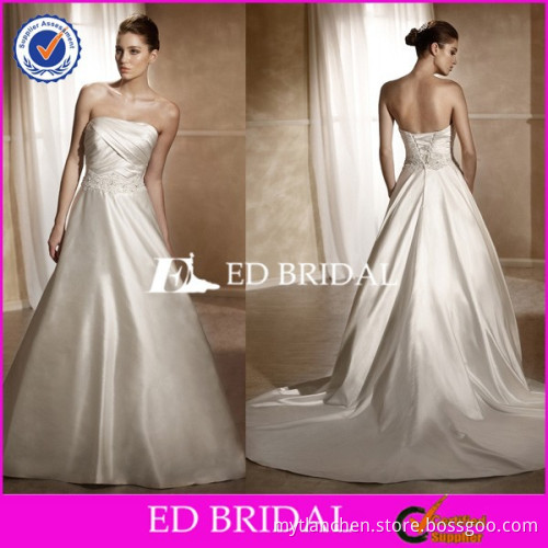 CE1009 2015 Customized Strapless Lace-up Champagne Color Satin Adult Wedding Gowns And Bridal Dress